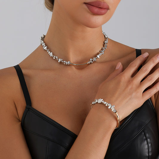 Irregular Geometric Plated Alloy Beaded Necklace Set for Women