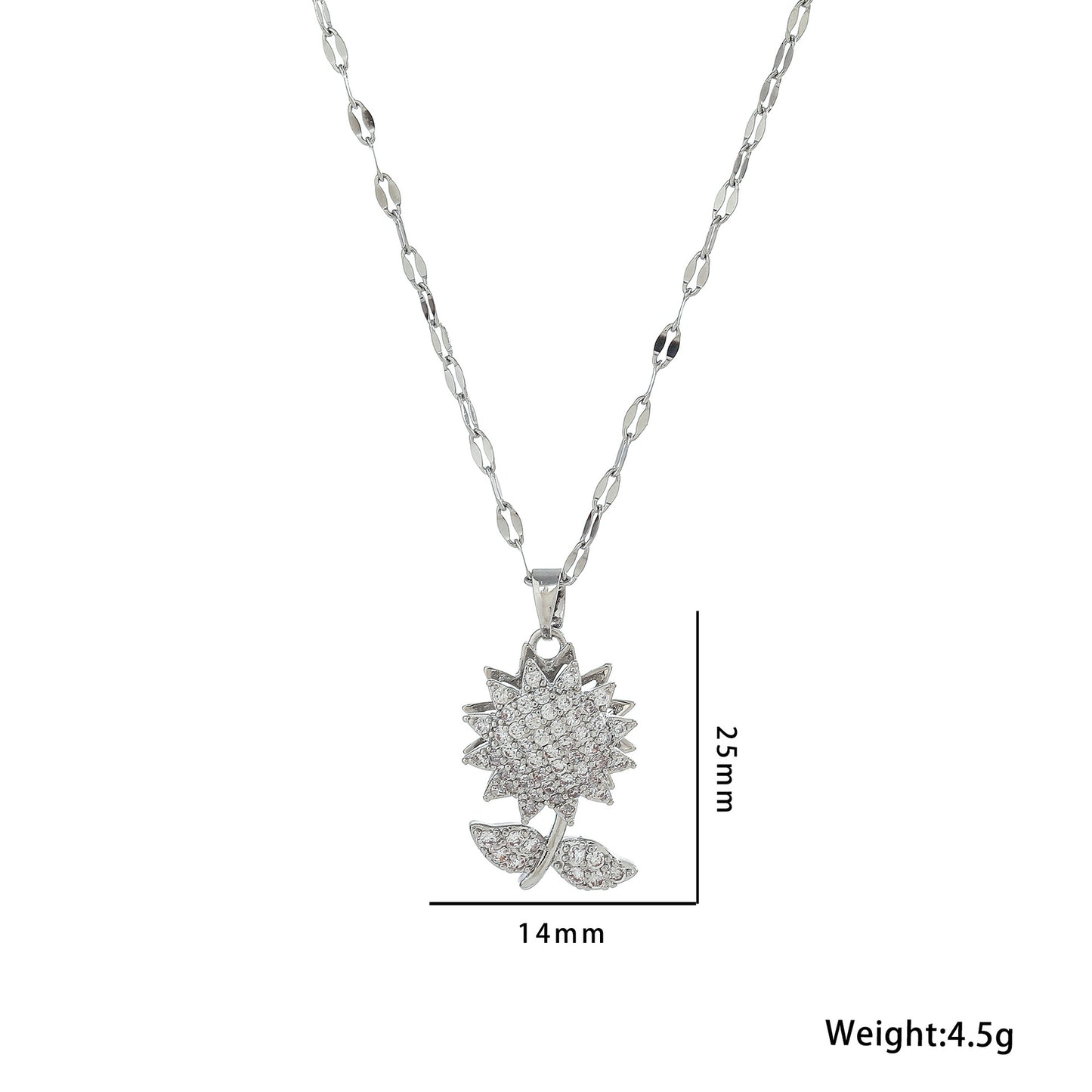 Collar con colgante de girasol geométrico para mujer con diseño de hojas verdes giratorias de doble capa en acero de titanio con incrustaciones de diamantes de imitación y cadena ondulada