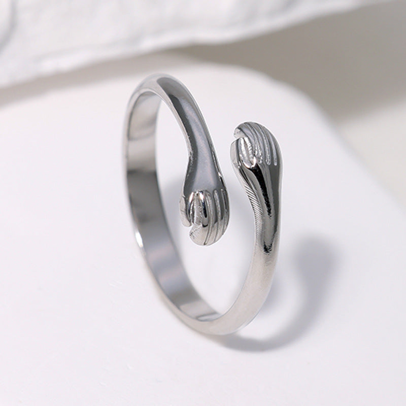 Anillo Abierto de Acero Inoxidable con Forma de Mano Personalizado con Acabado Chapado para Hombres y Mujeres
