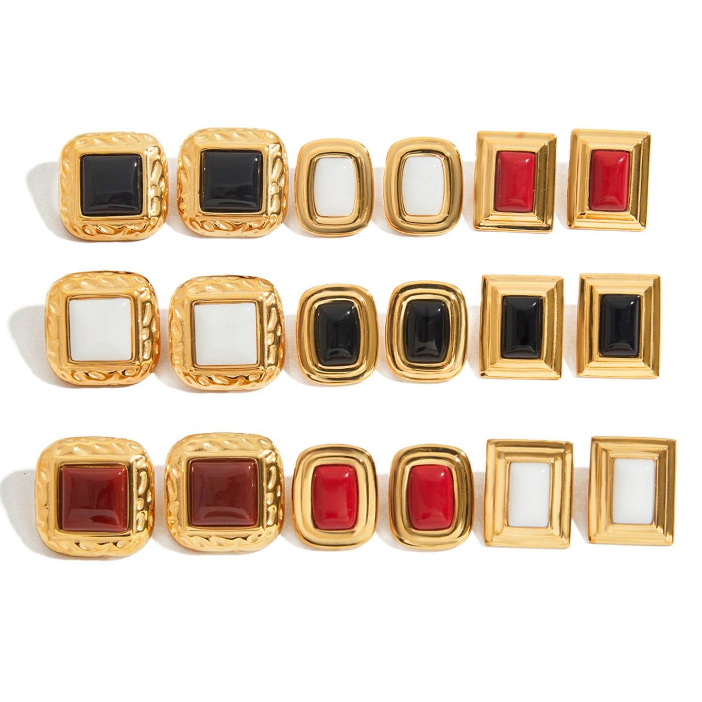 Elegant Geometric Square Agate Inlay Stainless Steel Stud Earrings for Women