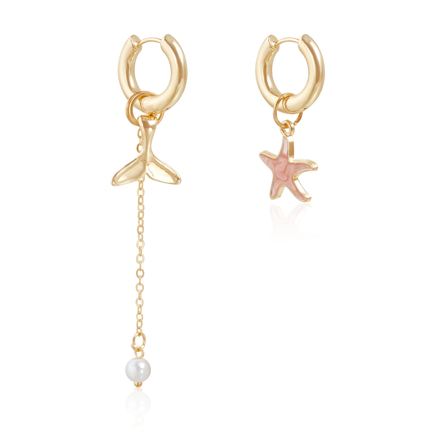 Vintage Asymmetrical Dolphin Tail and Starfish Earrings in Zinc Alloy with Enamel Finish for Women