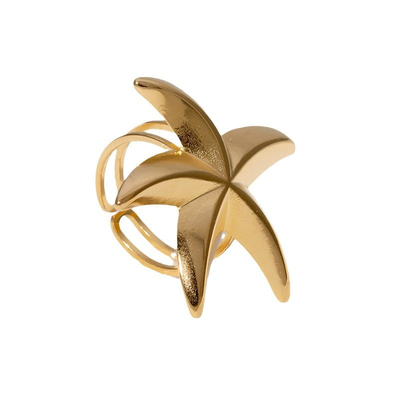Anello aperto da donna minimalista a forma di stella marina in acciaio inossidabile con finitura galvanica