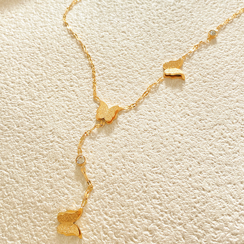 Minimalist Matte Titanium Steel Butterfly Tassel Necklace