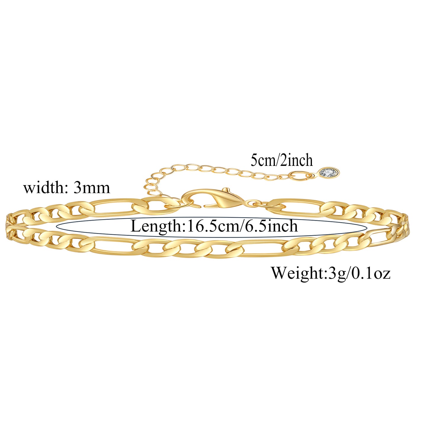 Geometric Round Gold Plated Brass Cuban Link Paperclip Snake Chain Bracelet Set Unisex