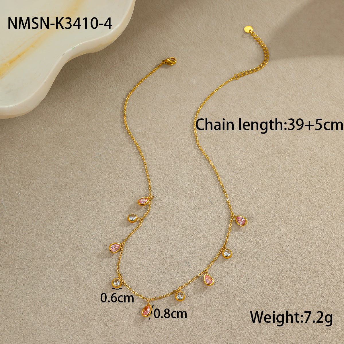 Fashionable Geometric Stainless Steel Pendant Necklace with Colorful Zircon Tassels Plated in 18K Gold for Women