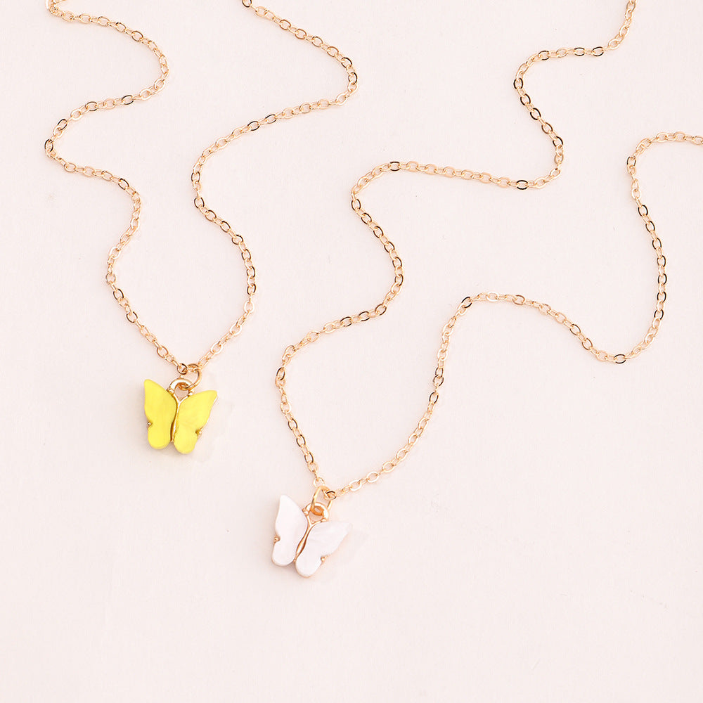 Conjunto de collar con colgante de mariposa minimalista para niñas, cadena de caja de aleación con detalles micro-pavé, joyería ajustable para clavícula