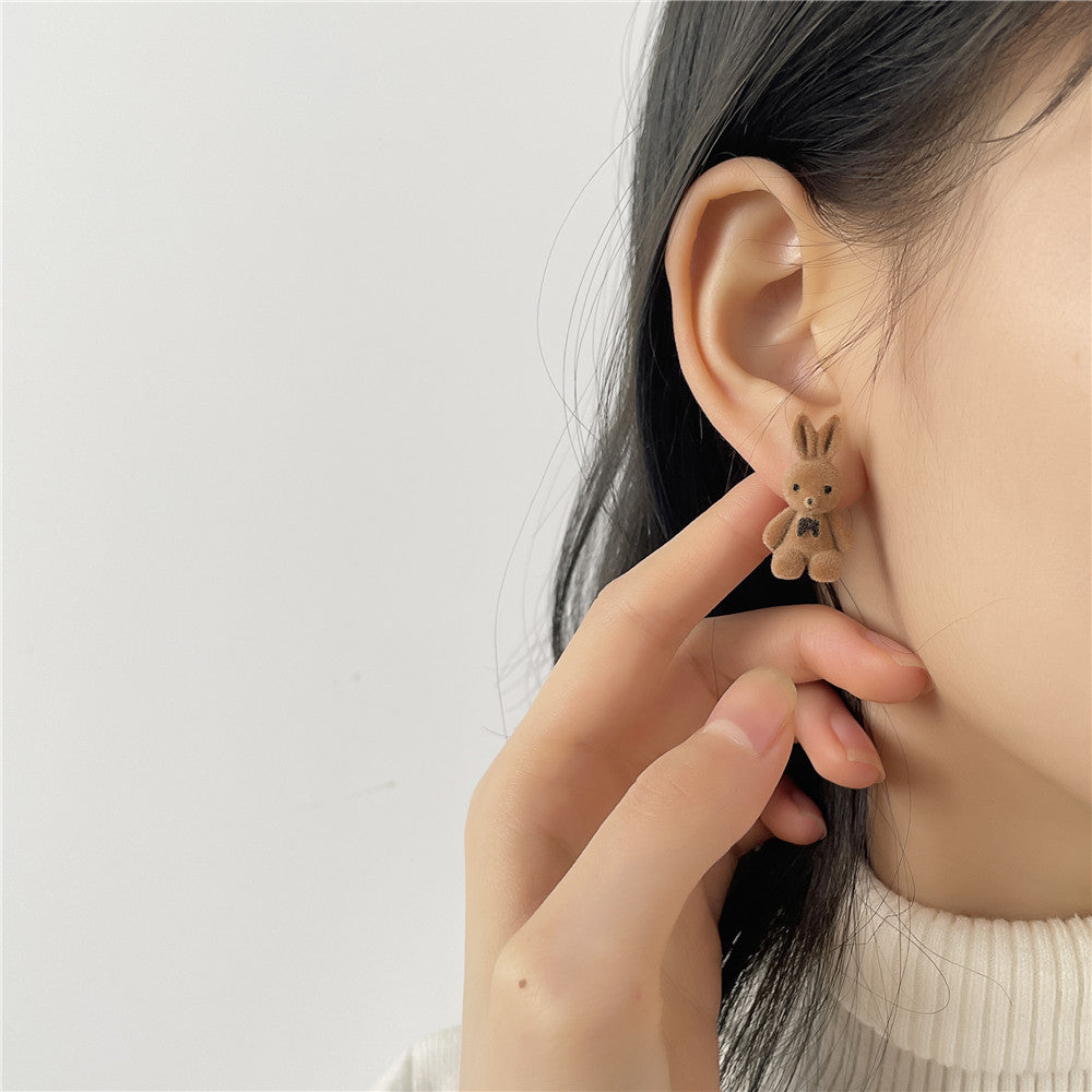Cute Cartoon Rabbit Velvet Earrings with 925 Sterling Silver Posts for Women