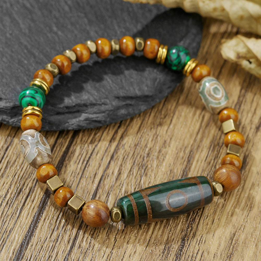 Vintage Geometric Round Synthetic Agate and Wood Beaded Bracelet for Men and Women