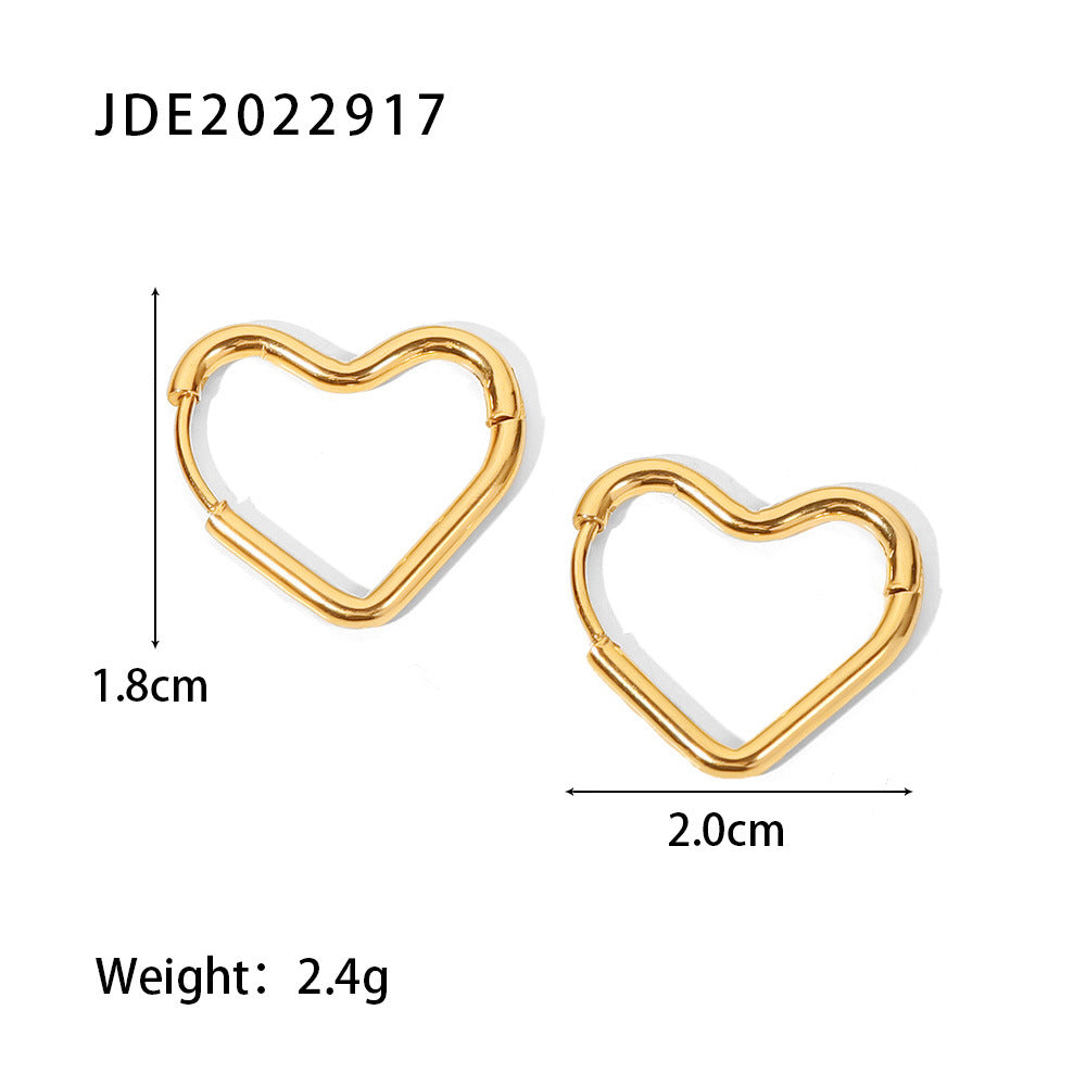 INS Style Heart-Shaped Titanium Steel Earrings with 18K Gold Plating for Women