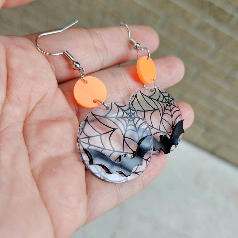 Pendientes Góticos de Murciélago Acrílicos con Diseño de Telaraña para Halloween para Mujer