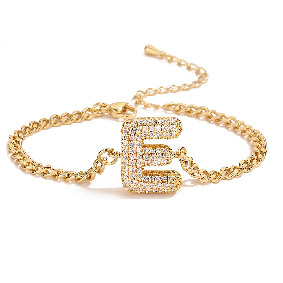 Minimalist Hip-hop 18K Gold Plated Letter Cubic Zirconia Bracelet for Women