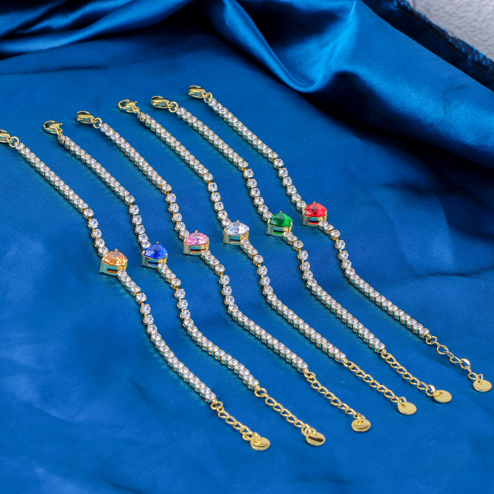 Fashionable Heart-Shaped Titanium Steel Bracelet with 18K Gold Plating and Colorful Zircon for Women