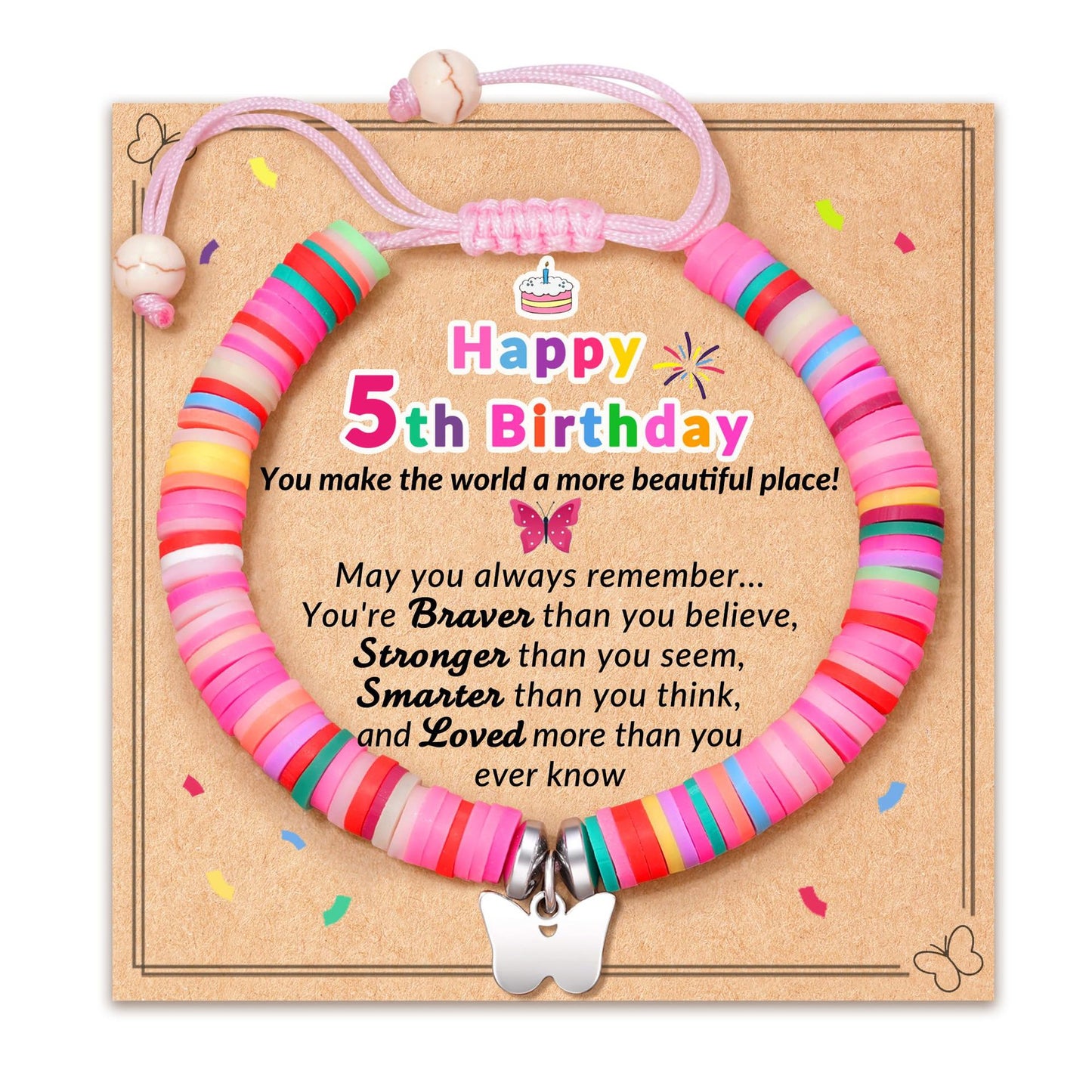 Sweet Cartoon Butterfly Heart Resin Handmade Woven Bracelet for Kids