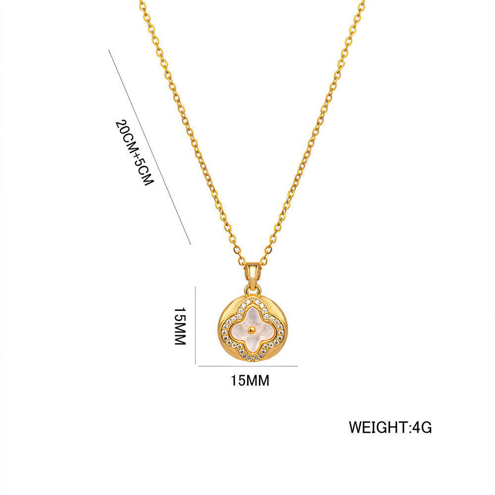 Collana da donna a quadrifoglio minimalista con zirconi in acciaio al titanio con placcatura sottovuoto e catena a serpente