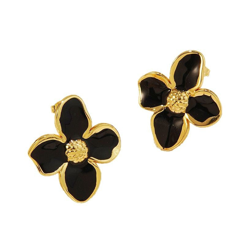 Vintage Sweet Floral Drip Oil Plated Titanium Steel Earrings for Women