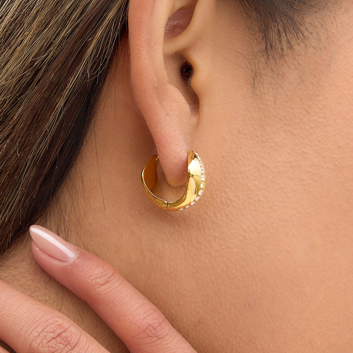 Elegant Geometric Stainless Steel Plated Rhinestone Hoop Earrings for Women