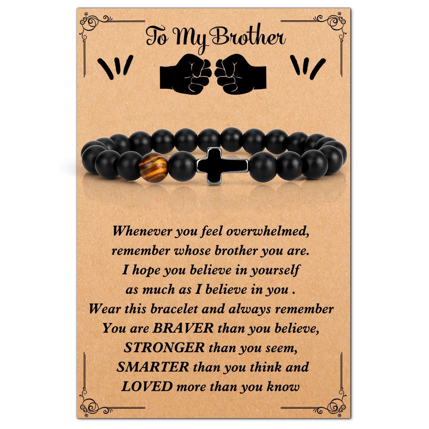 Matte Black Hematite Tiger Eye Cross Bracelet Adjustable Elastic Cord Unisex