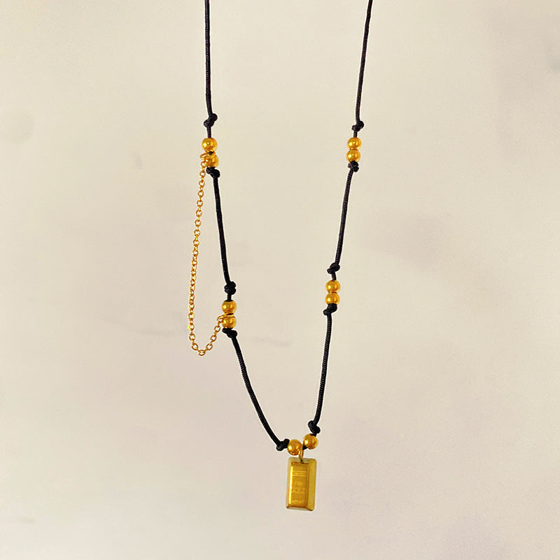 Vintage Titanium Steel Square Pendant Necklace with Round Elements Plated Finish Unisex Chain