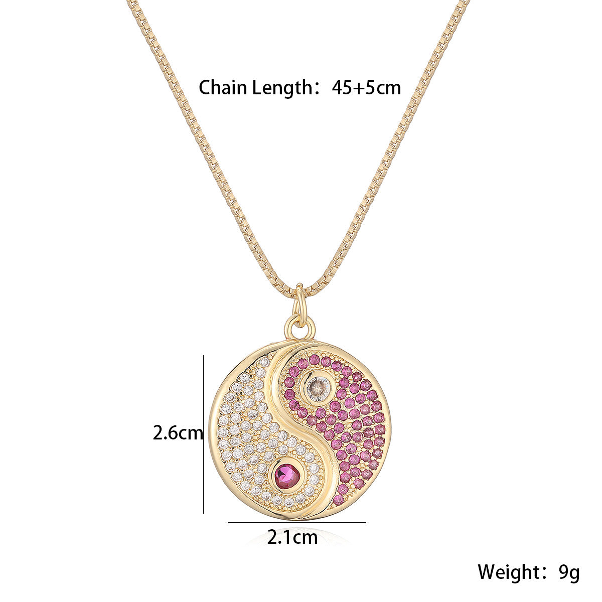 Minimalist Elegant 18K Gold Plated Brass Geometric Cubic Zirconia Inlay Tai Chi Bagua Pendant Necklace for Women