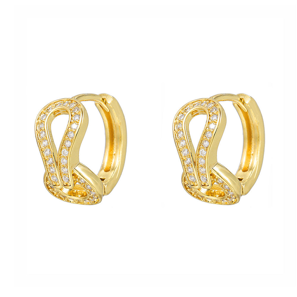 Gold Plated Brass Micro-Set Cubic Zirconia Geometric Leaf Cross Heart Round Hoop Earrings for Women
