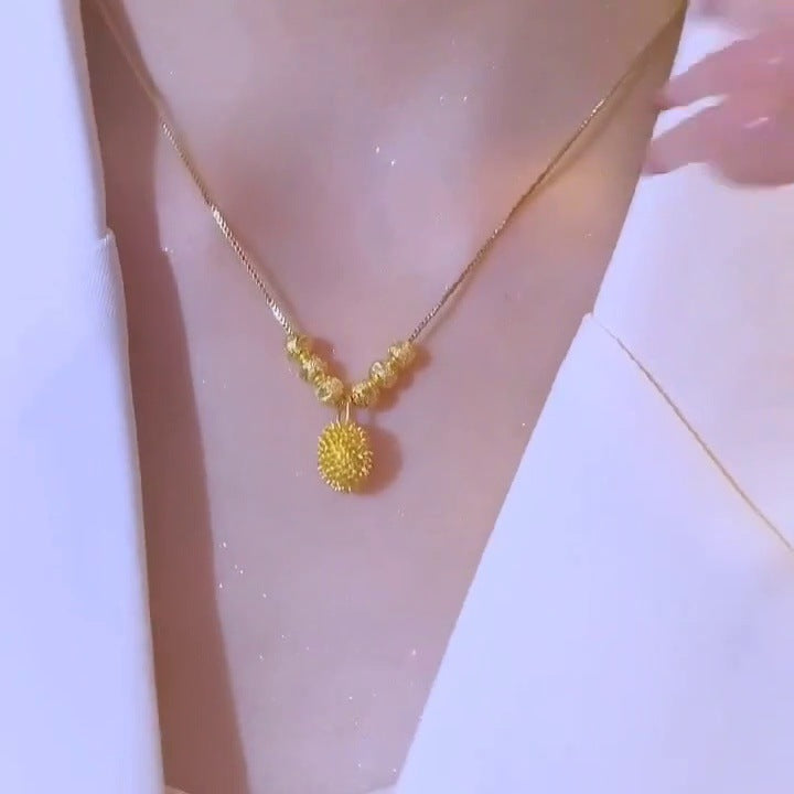 Elegant Geometric Durian Pendant Necklace in Titanium Steel with Gold Plating for Women