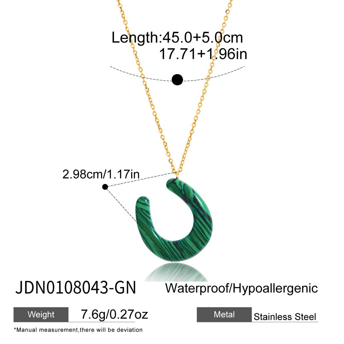 Collana con pendente a U in acciaio inossidabile placcato oro 18 carati con occhio di tigre, stile vintage, da donna