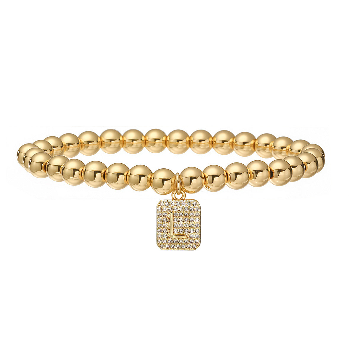 Bracciale minimalist personalizzato con ciondolo a lettera per donna, con perle in rame e placcatura in oro 18 carati