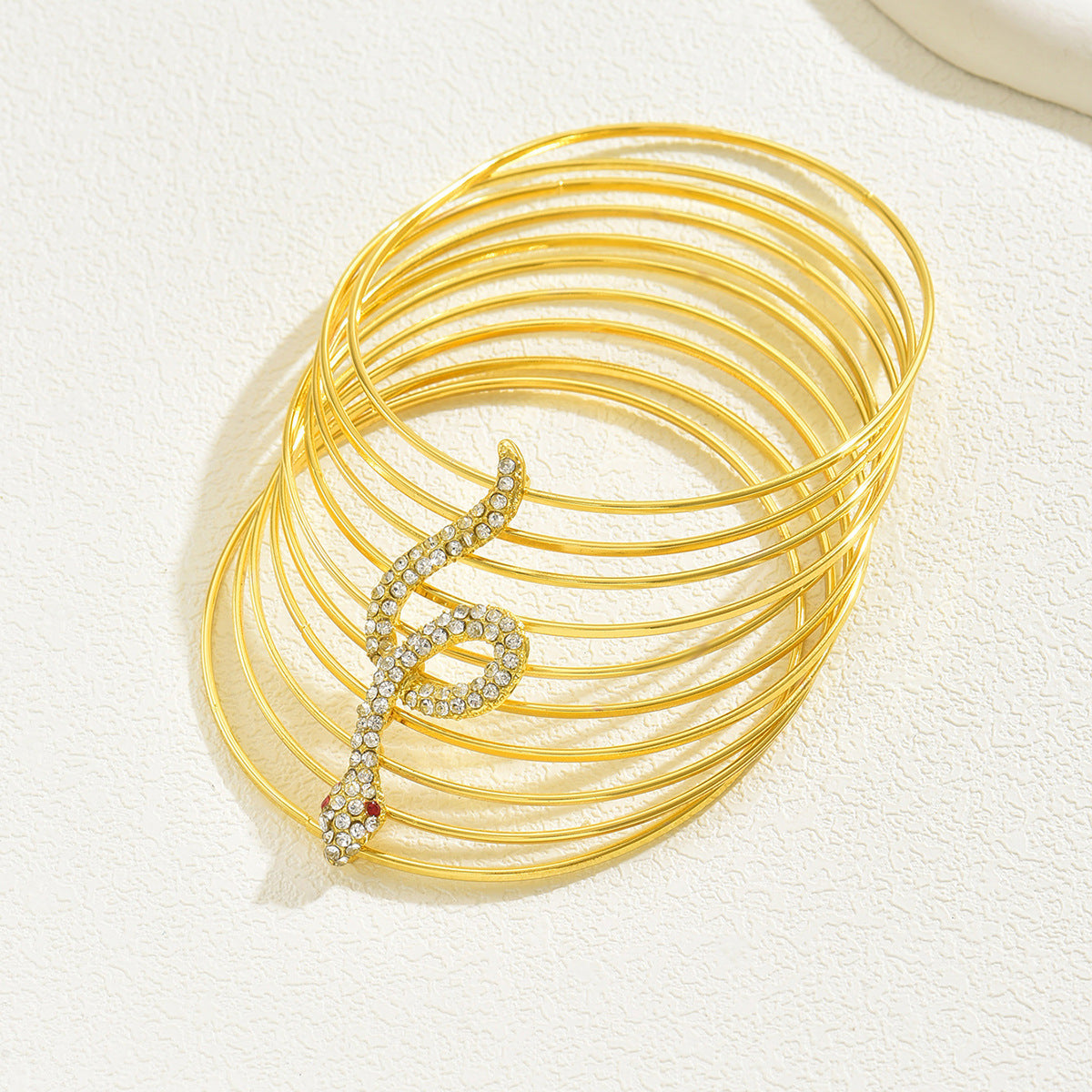 Hippie Style Multi-Layer Snake-Shaped Bracelet for Women with Rhinestone Inlay and Gold Plated Alloy
