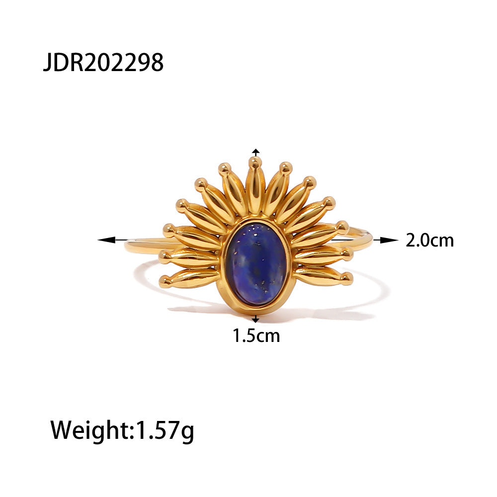 Geometric Plated Stainless Steel Ring with Natural Gemstone for Women