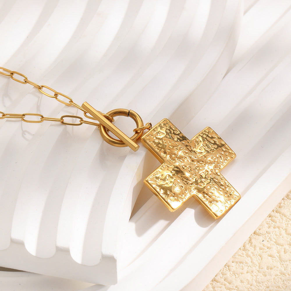 Elegant Luxury 18K Gold Plated Geometric Cross Stainless Steel Necklace for Women