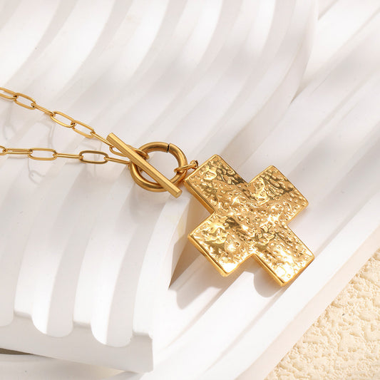 Elegant Luxury 18K Gold Plated Geometric Cross Stainless Steel Necklace for Women