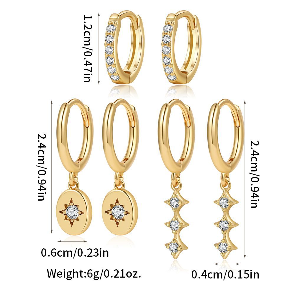 Geometric Round Brass Plated Earrings with Cubic Zirconia