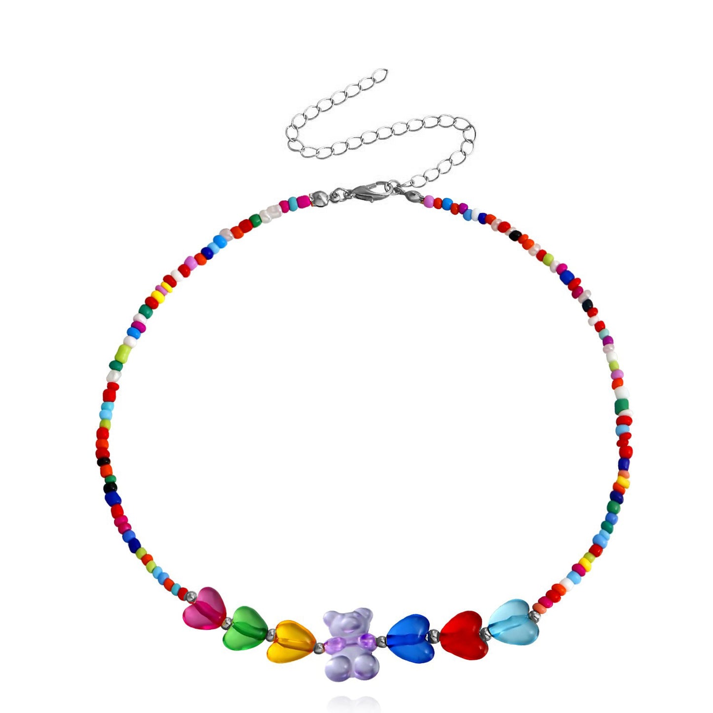 Bohemian Style Colorful Beaded Heart and Bear Pendant Necklace Set for Women with Alloy Material and Plated Finish