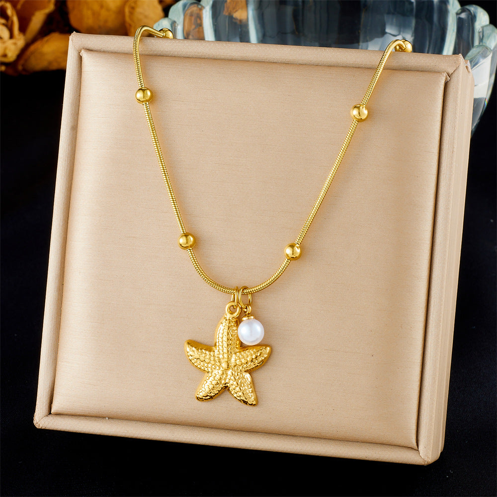 Chic Gold Plated Drip Oil Stainless Steel Starfish Butterfly Necklace
