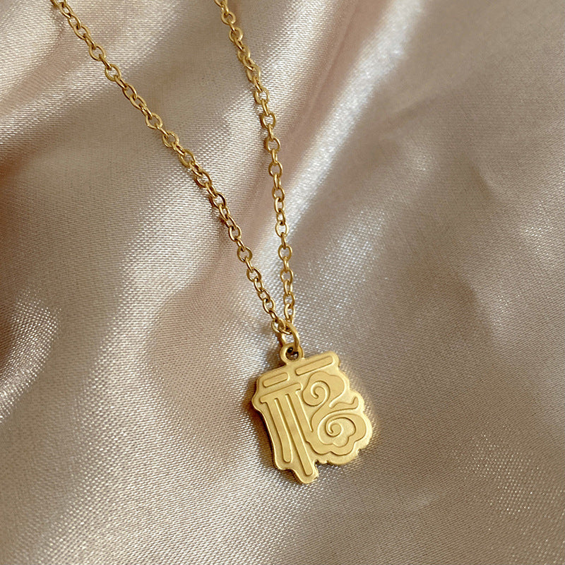 Streetwear Titanium Steel Plated Letter Fu Charm Necklace Unisex
