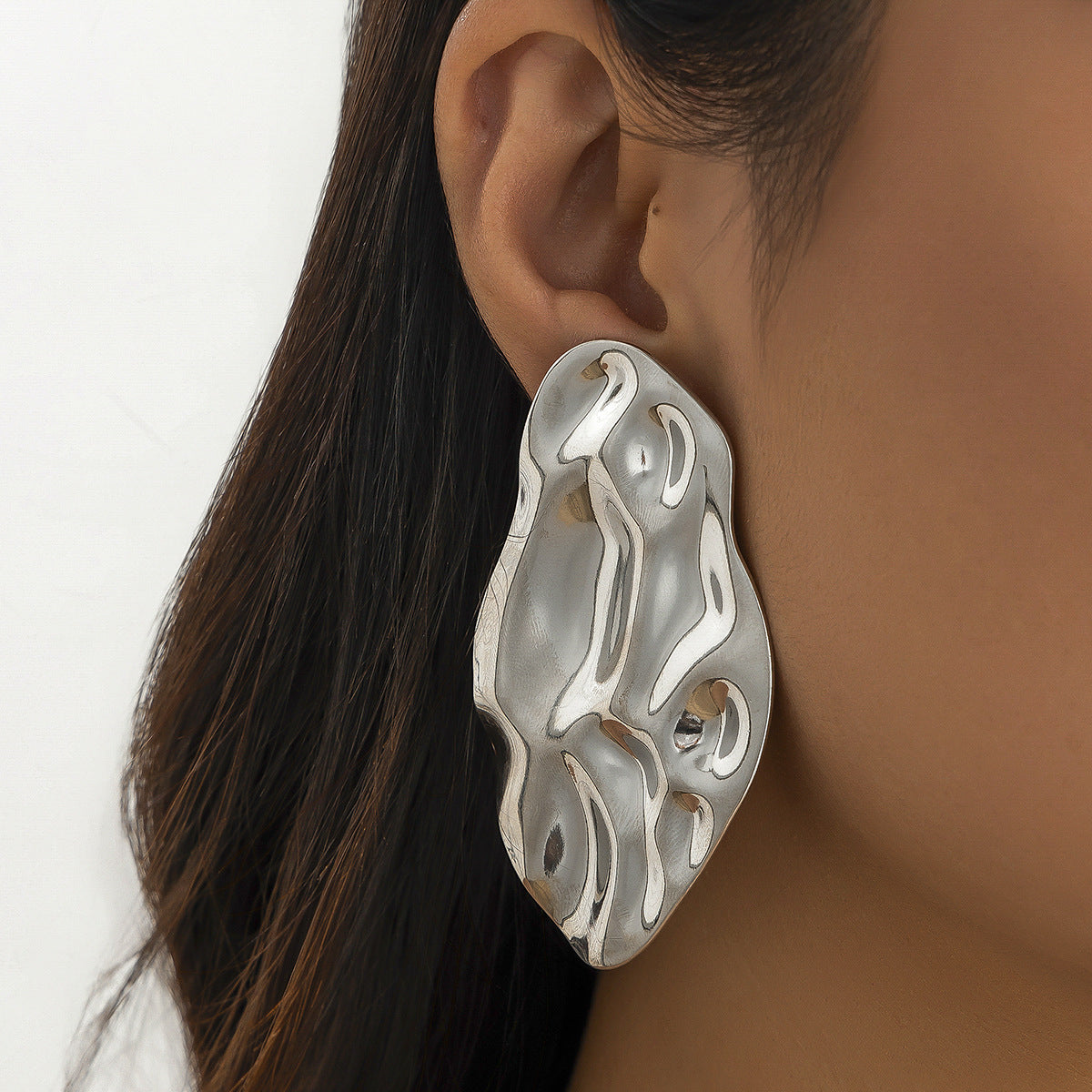 Geometric Textured Liquid Wave Earrings in Alloy with Electroplated Finish for Women