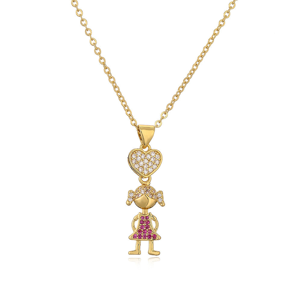 Minimalist Heart-Shaped Copper Pendant Necklace with Real Gold Plating and Zircon for Women