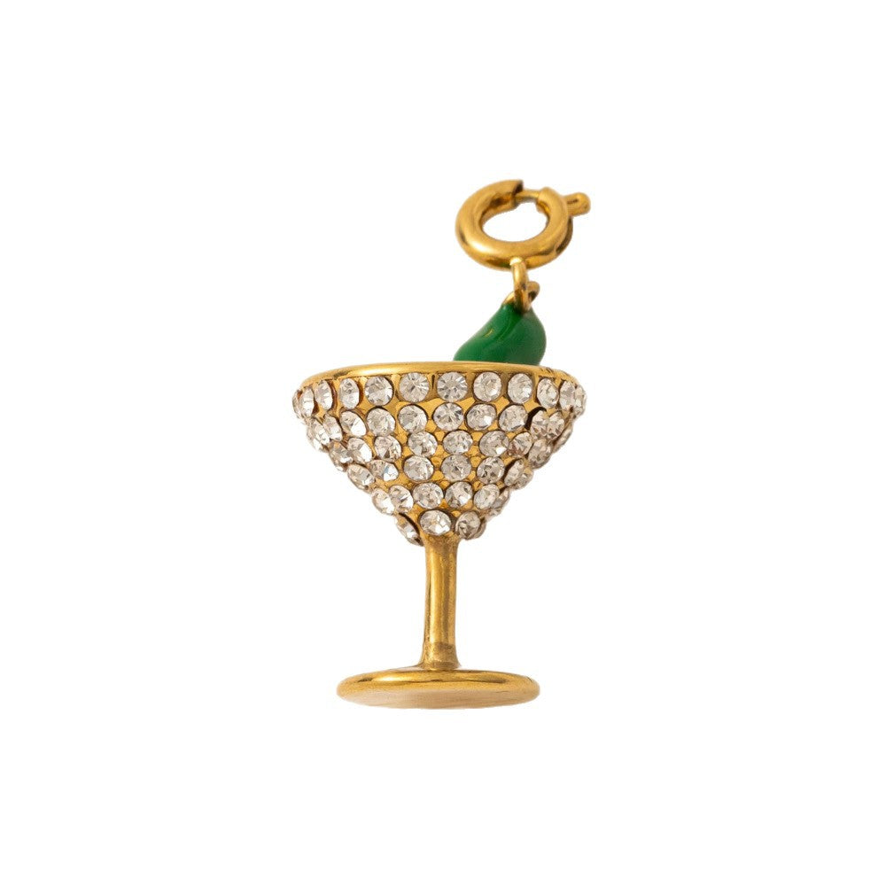 Vintage 18K Gold Plated Stainless Steel Strawberry Dessert Charm Bar for Women