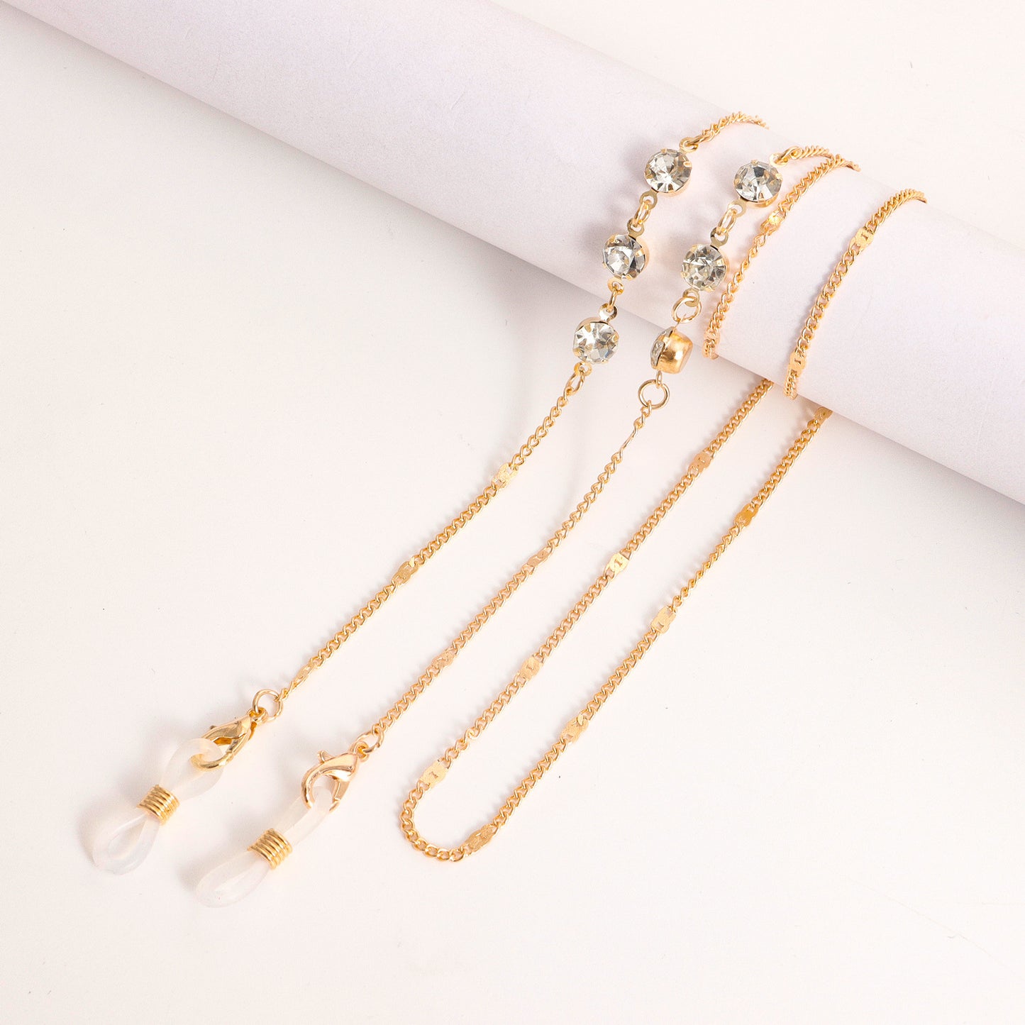 Colorful Imitation Pearl and Cubic Zirconia Inlaid Alloy Mask and Eyeglass Chain