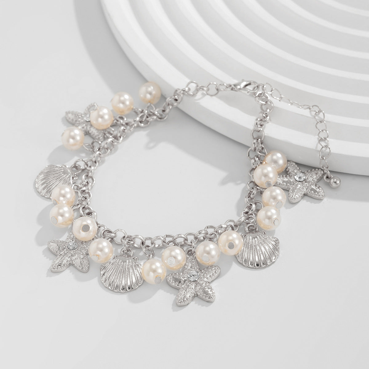 Cavigliera da donna stile bohémien a forma di stella con catena in lega e perle sintetiche
