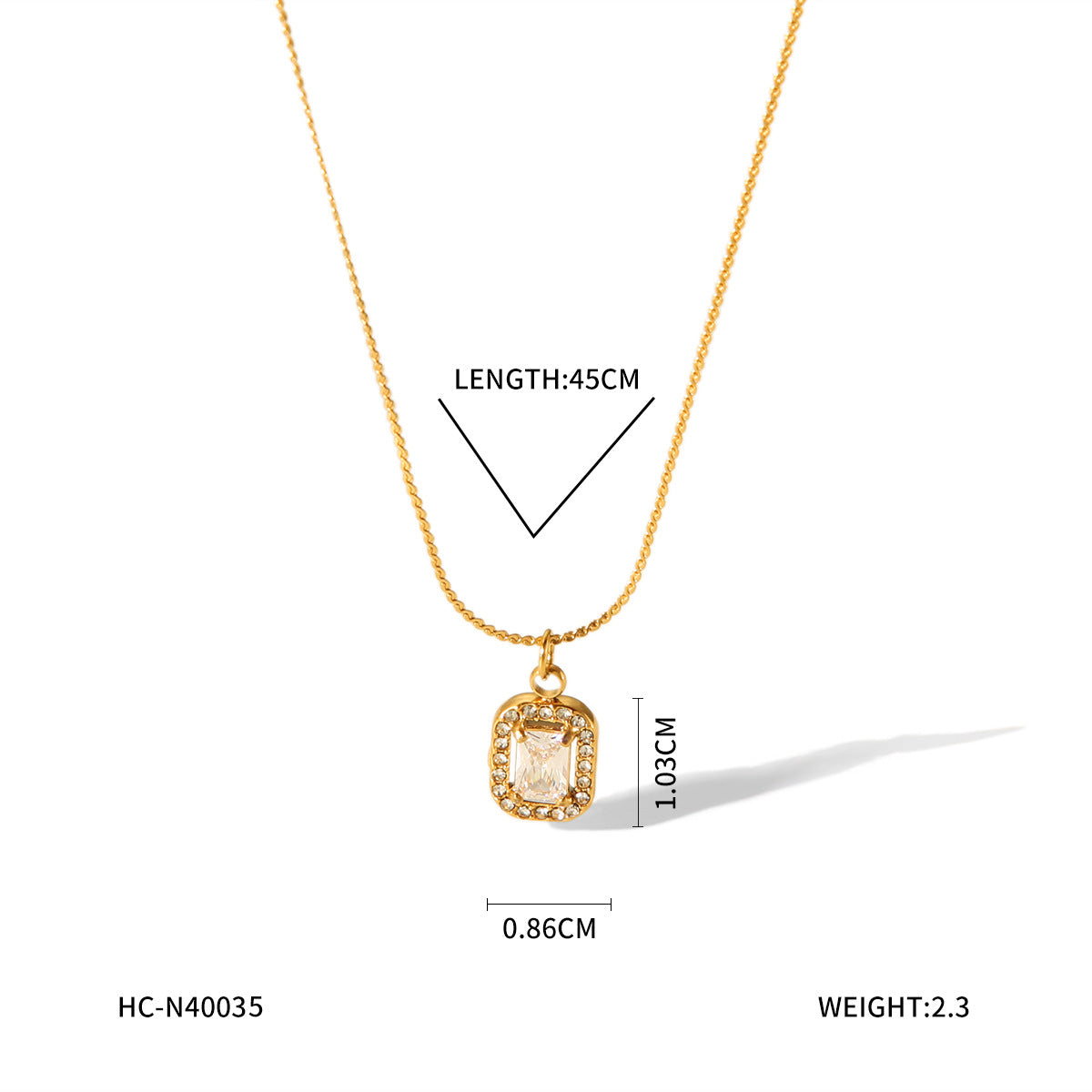 Fashion Ins Style 18K Gold Plated Geometric Heart Stainless Steel Necklace for Women with Rhinestone Inlay