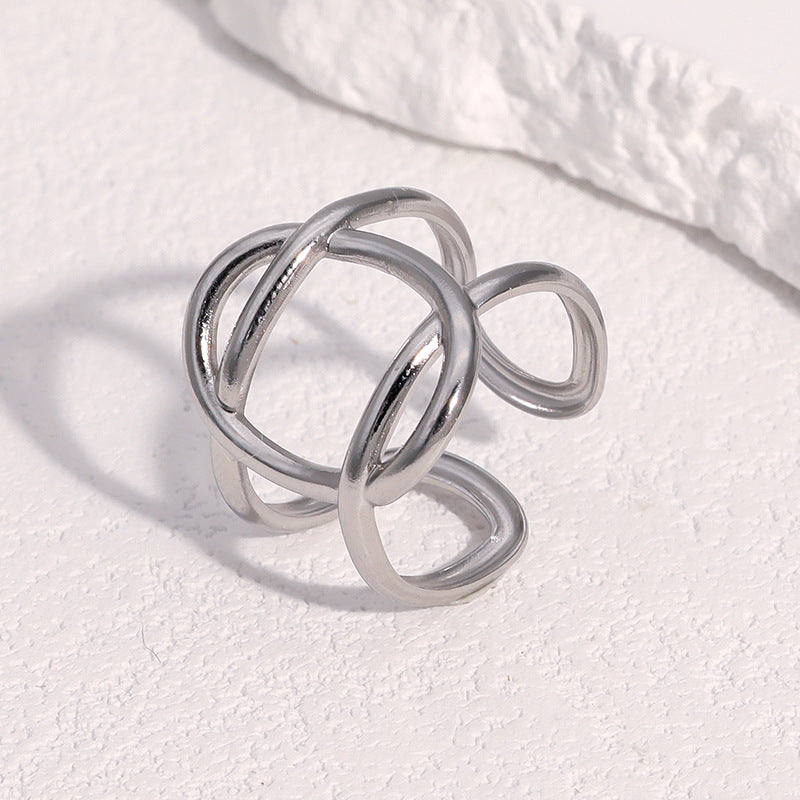 Minimalist Vintage 18K Gold Plated Geometric Open Ring Stainless Steel Jewelry for Women