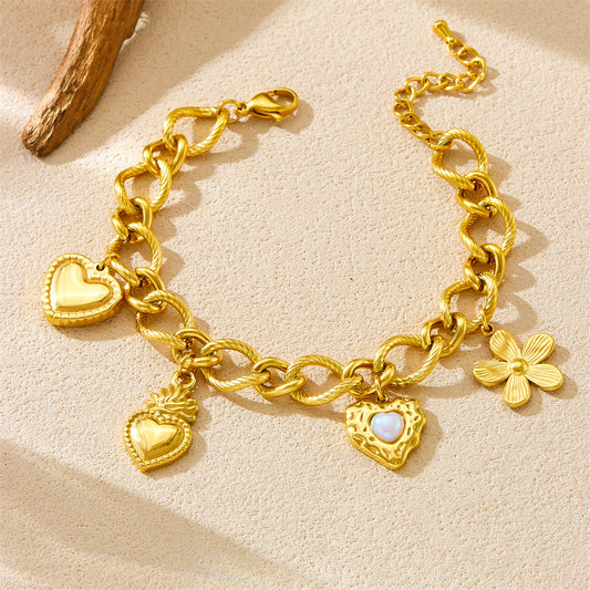 Personalized Gold Plated Stainless Steel Flower Heart O-Chain Bracelet
