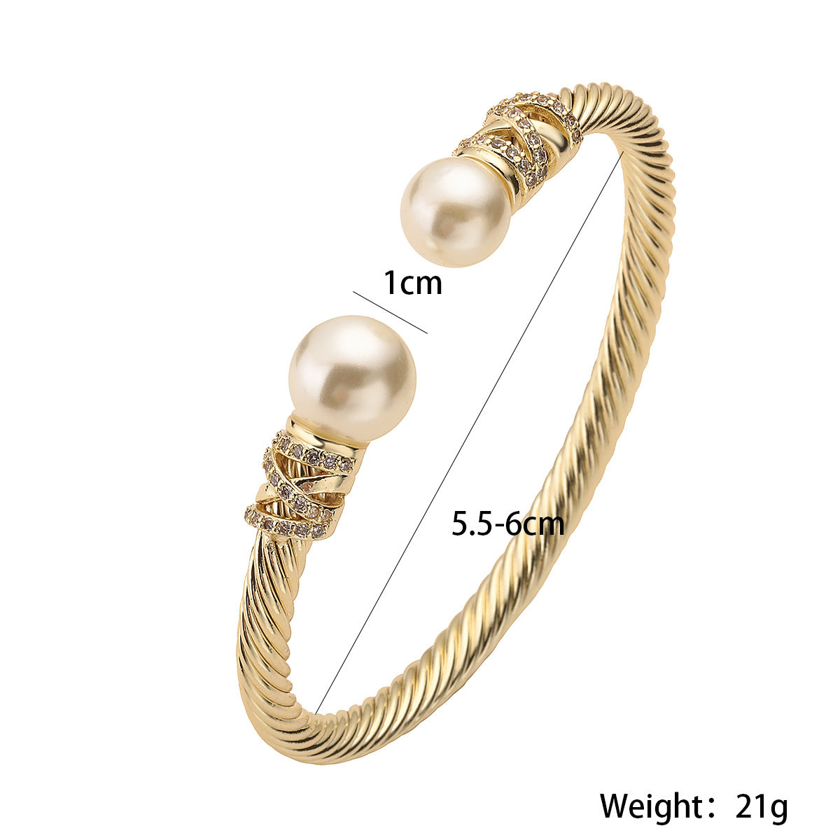 Minimalist Geometric Gold-Plated Copper Bracelet with Zirconia and Pearl Accents for Women