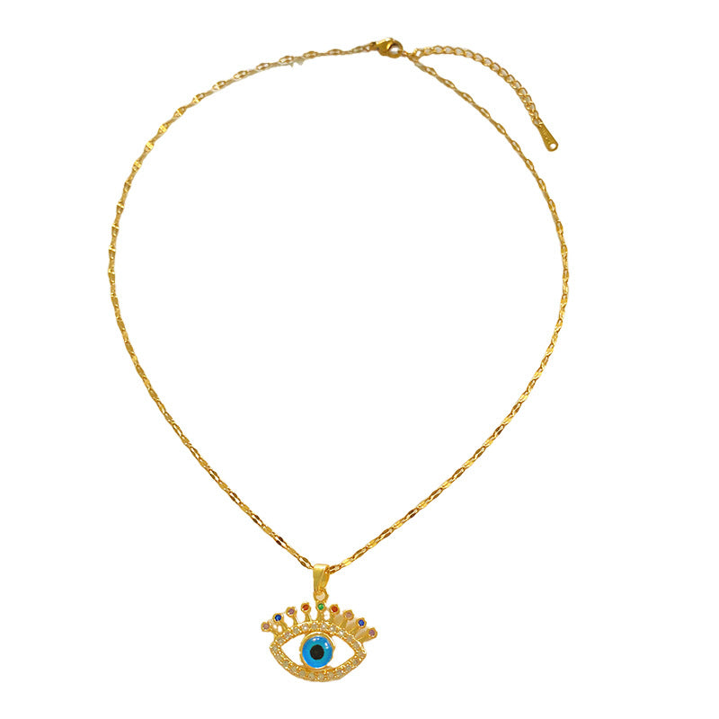 Streetwear Titanium Steel Evil Eye Necklace Plated Cable Chain Unisex Jewelry