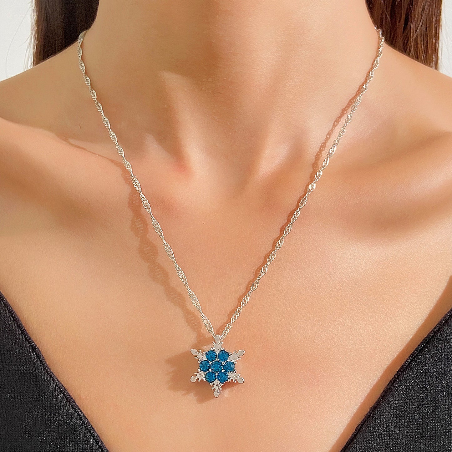 Collana Donna Fiocco di Neve con Strass Catena Sottile in Lega Gioielli Festivi