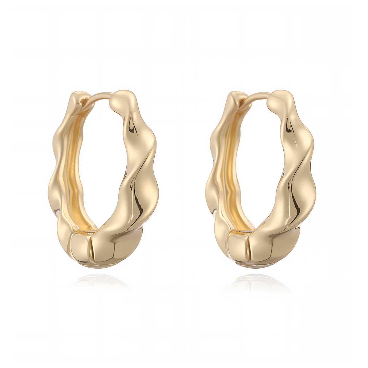 Minimalist Geometric Gold Plated Brass Wave Earrings for Women