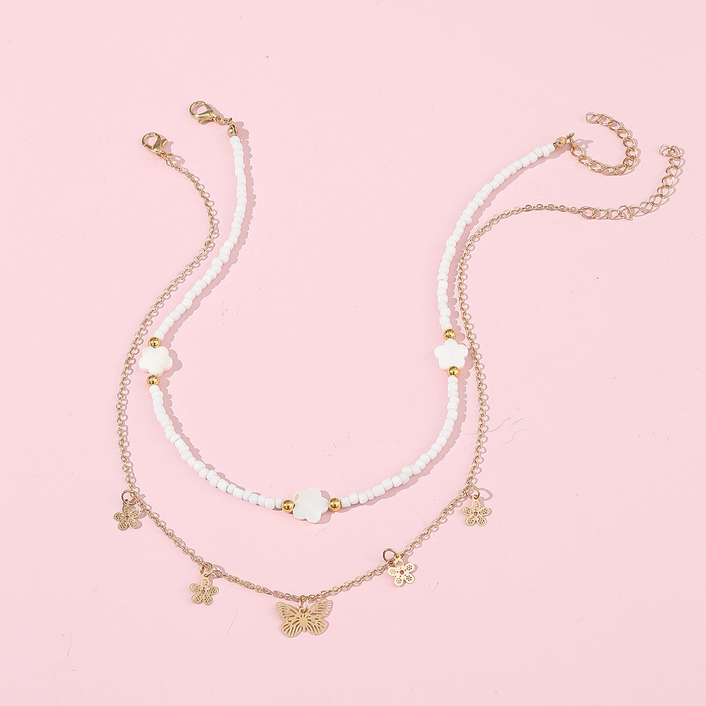 Set Collana con Ciondolo a Farfalla Carino per Ragazze, Ciondolo a Cuore in Lega con Catena di Perline