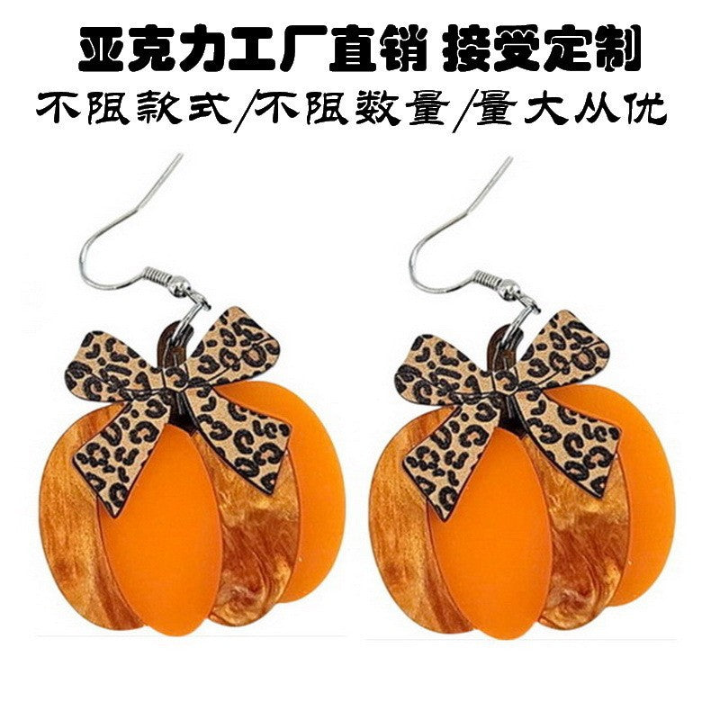 Orecchini Vintage a Forma di Fiocco in Acrilico con Fantasia Leopardata per Halloween, il Ringraziamento e la Stagione Autunnale