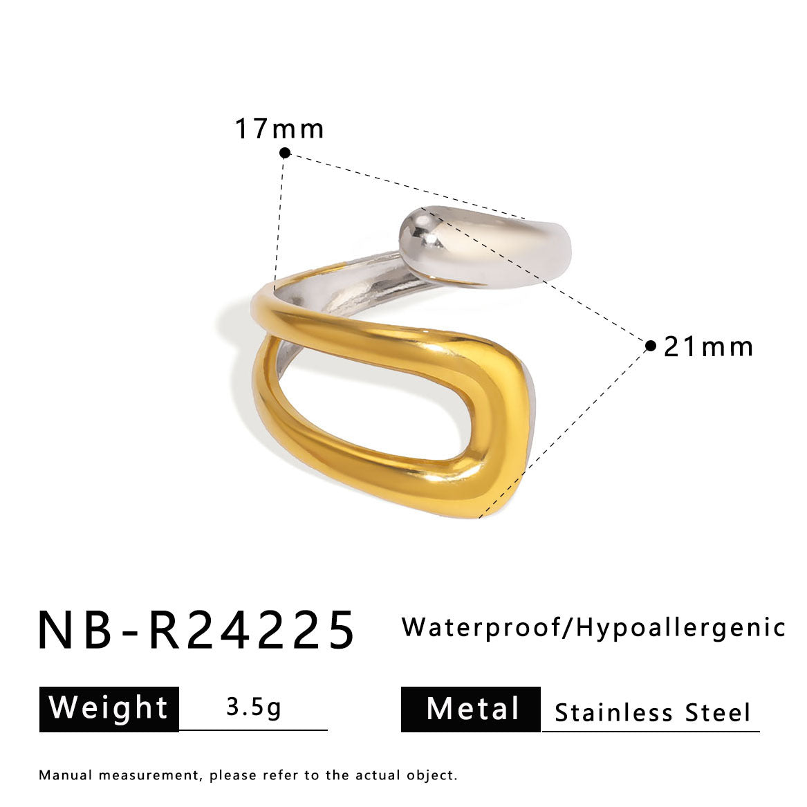 Asymmetrical Geometric Line Stainless Steel Ring for Women with Dual-Tone Plated Finish